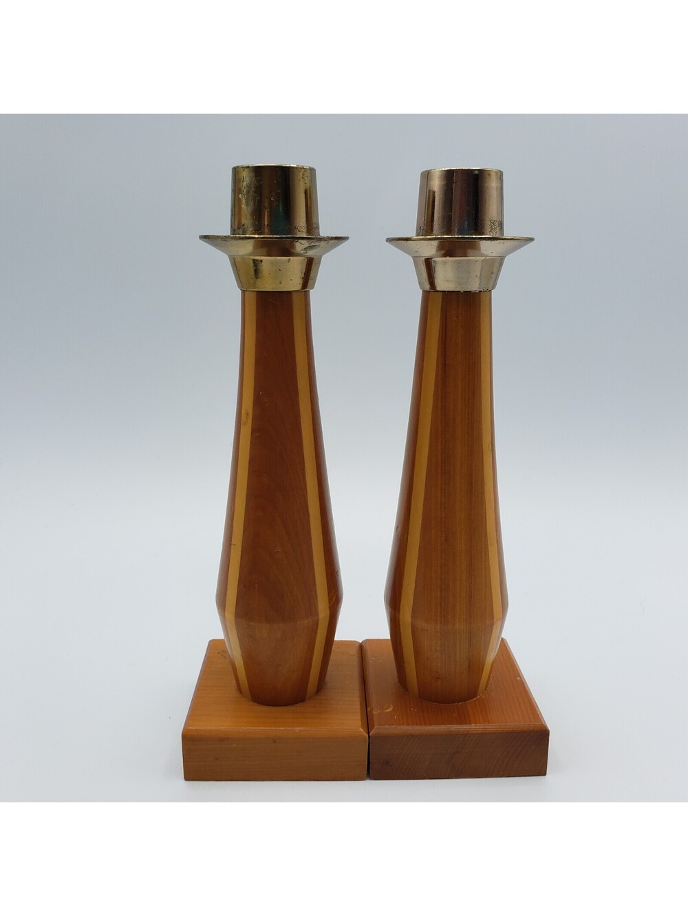 MCM Exotic Wood Candlestick Holders New Zealand Sovereign Woodware Pair